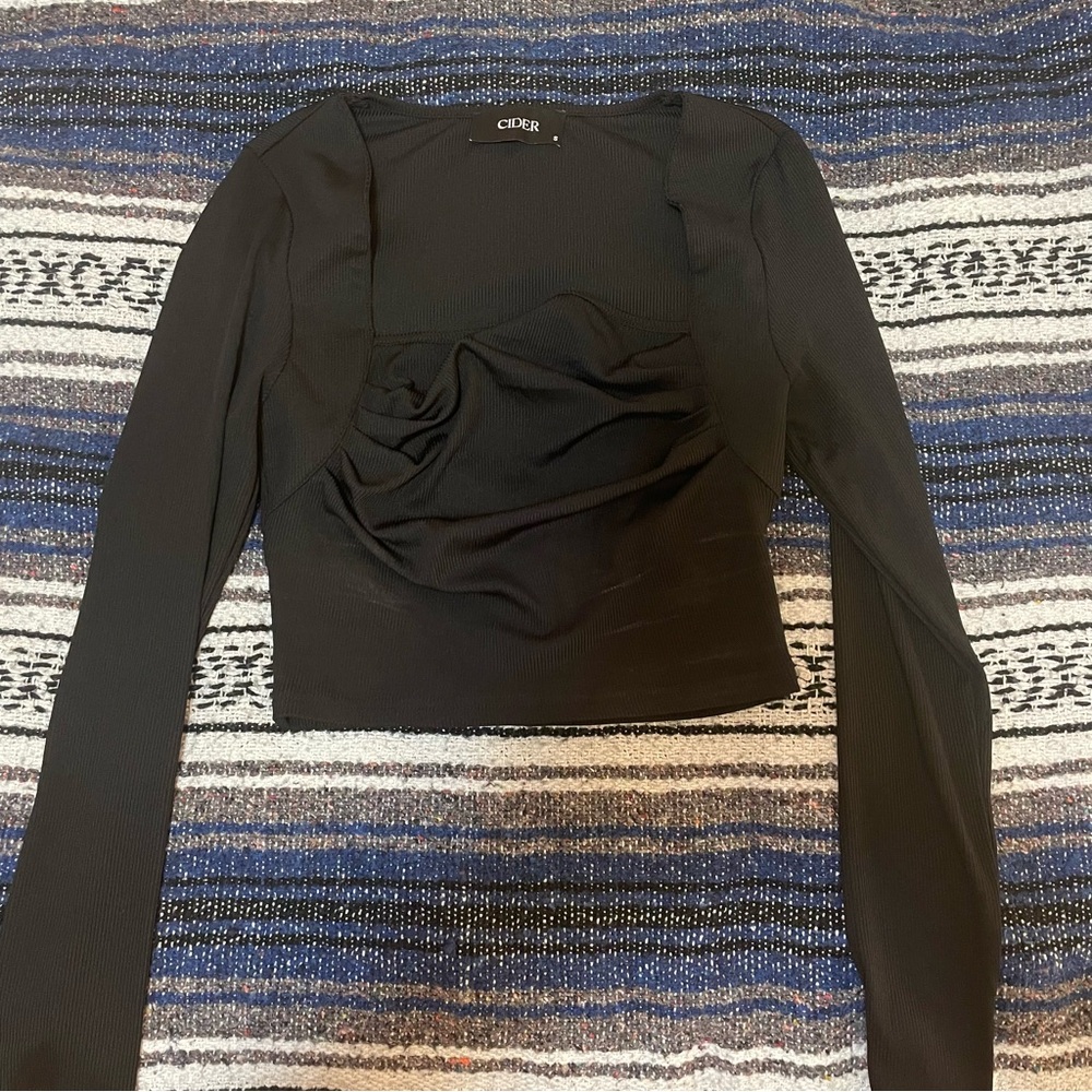 NWOT Black square neck ribbed long sleeve top
